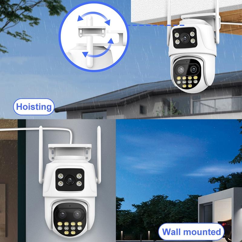 3MP WiFi Triple Security Camera – AI Human Face Recognition, Motion Alarm, Compact Smart Design