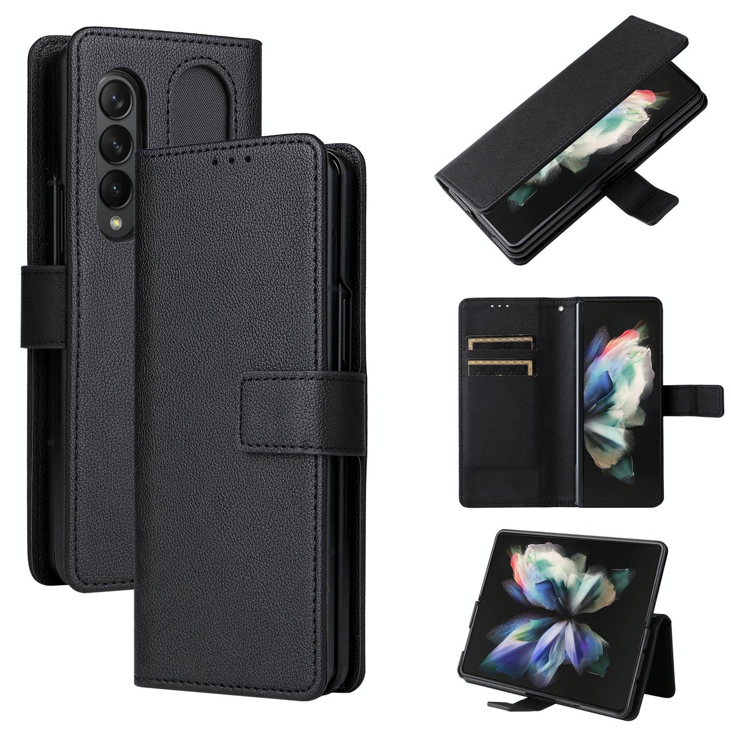 Leather Flip Case with Pen Slot for Samsung Galaxy Z Fold4 5G – Premium Magnetic Cover – Black