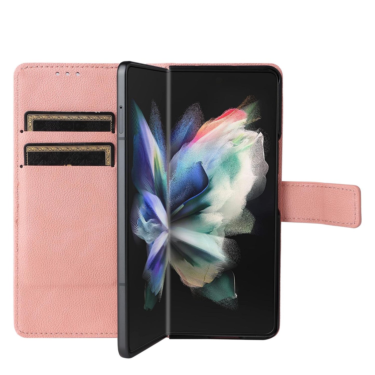 Leather Flip Case with Pen Slot for Samsung Galaxy Z Fold4 5G – Premium Magnetic Cover – Black