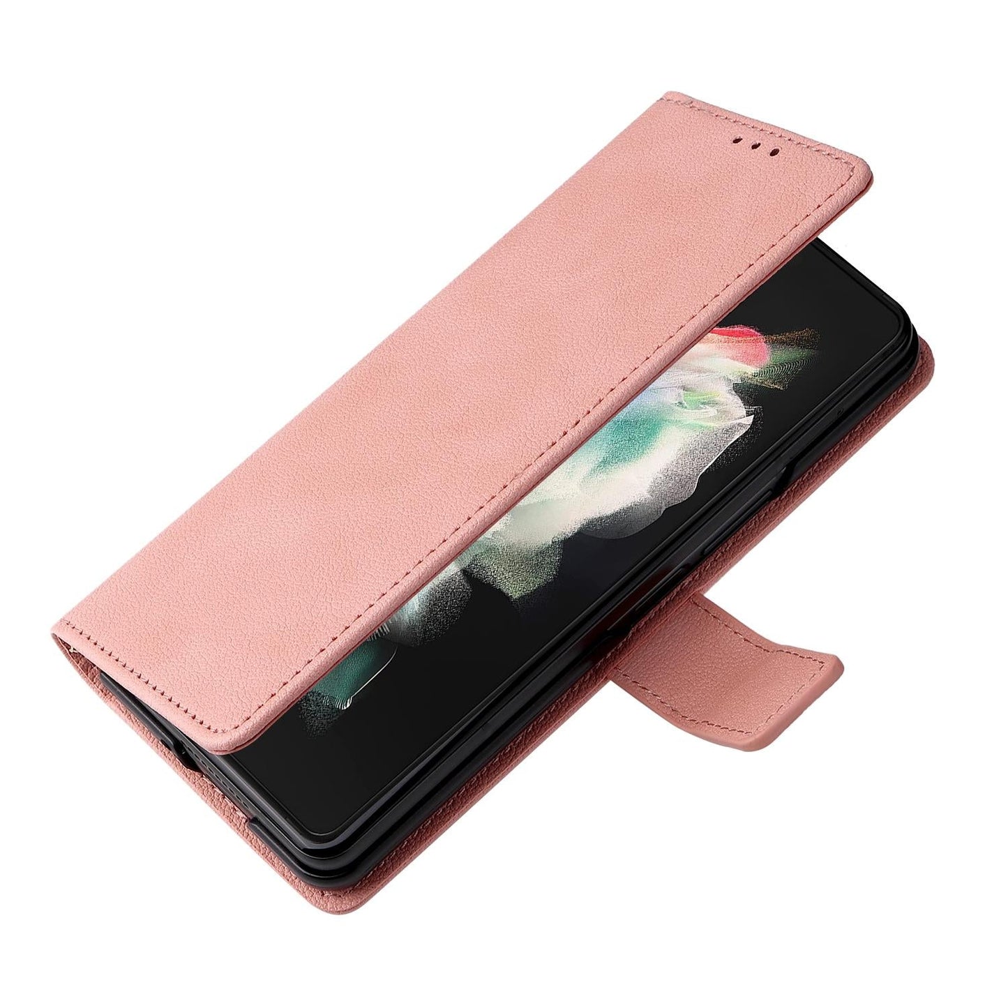 Leather Flip Case with Pen Slot for Samsung Galaxy Z Fold4 5G – Premium Magnetic Cover – Black