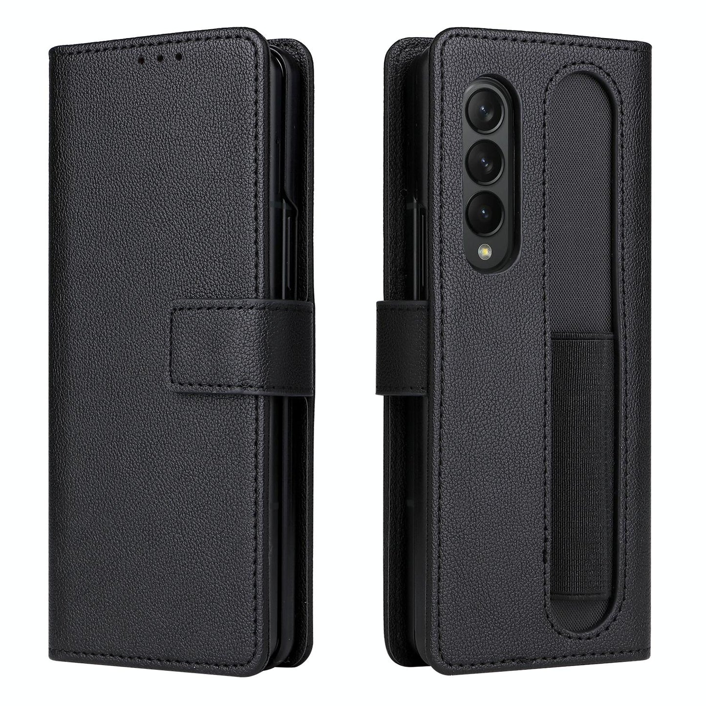Leather Flip Case with Pen Slot for Samsung Galaxy Z Fold4 5G – Premium Magnetic Cover – Black