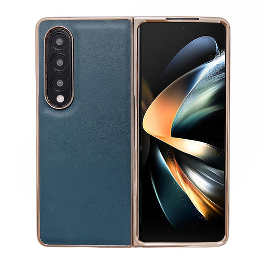 Xiaoya Series Genuine Leather Plating Case for Samsung Galaxy Z Fold4 5G – Premium Dark Green