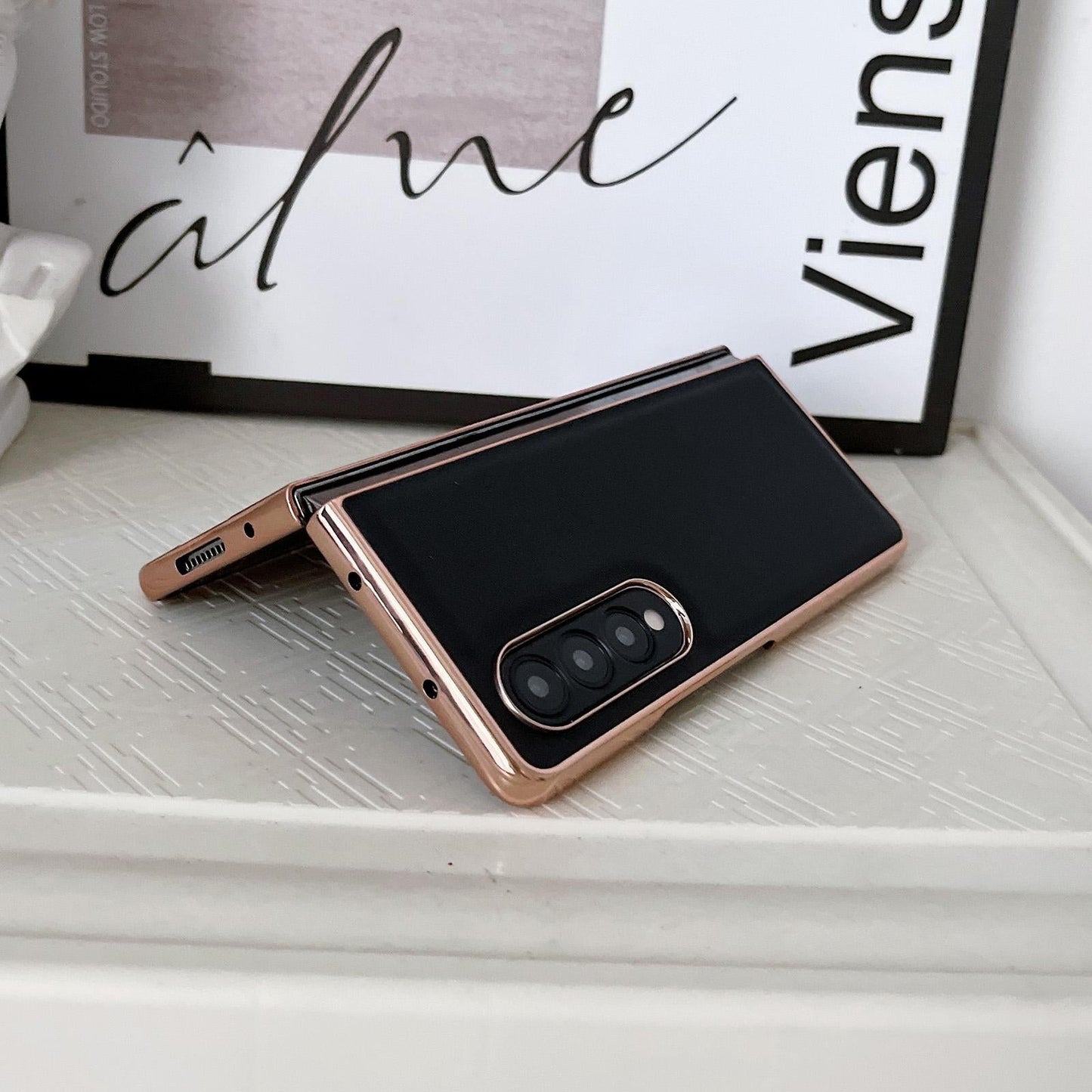 Xiaoya Series Genuine Leather Plating Case for Samsung Galaxy Z Fold4 5G – Premium Dark Green