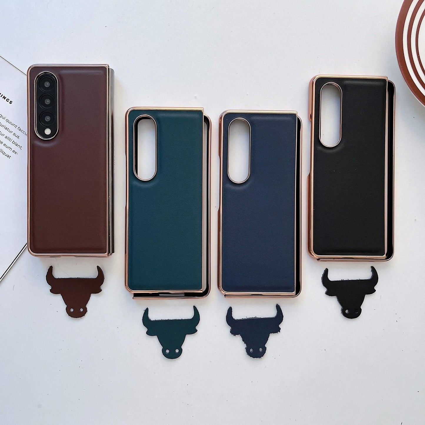 Xiaoya Series Genuine Leather Plating Case for Samsung Galaxy Z Fold4 5G – Premium Dark Green