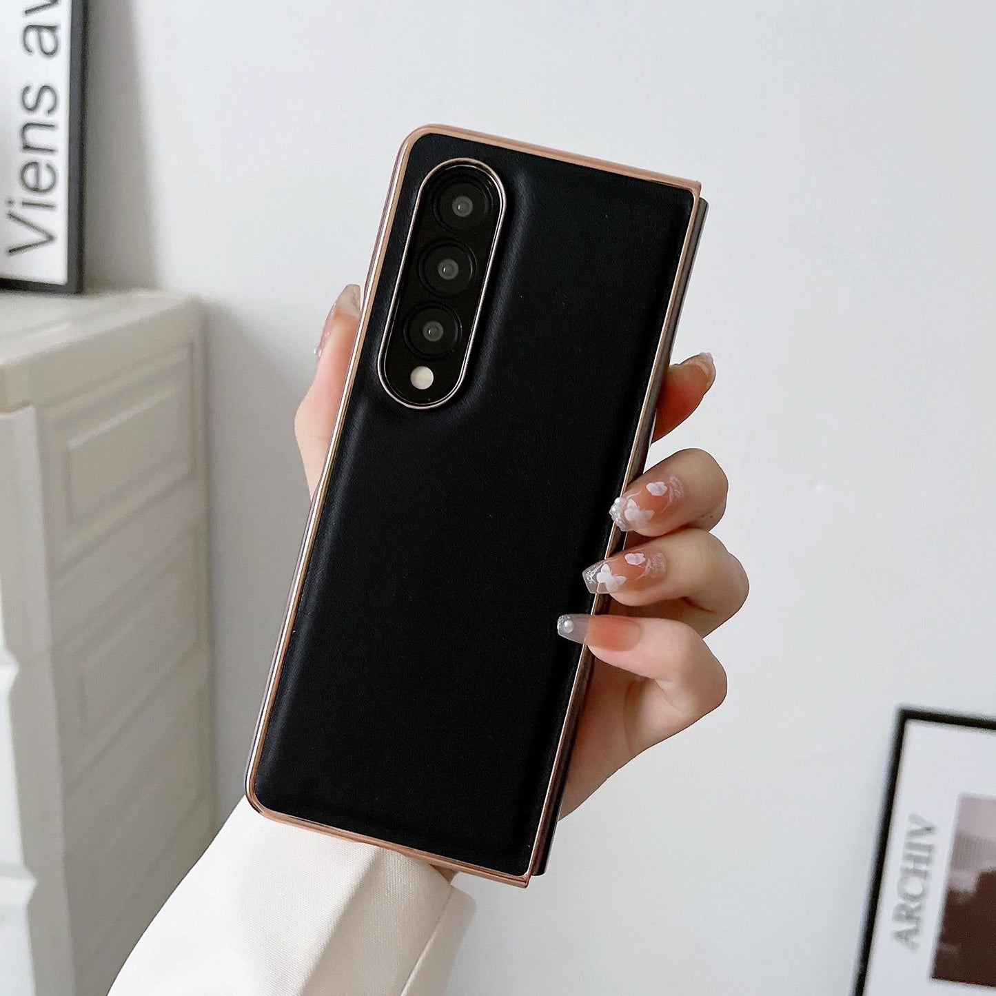 Xiaoya Series Genuine Leather Plating Case for Samsung Galaxy Z Fold4 5G – Premium Dark Green