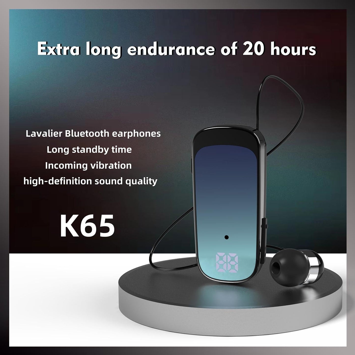 K65 Wireless Business Earbuds – Retractable Cable, Bluetooth Connectivity – Green