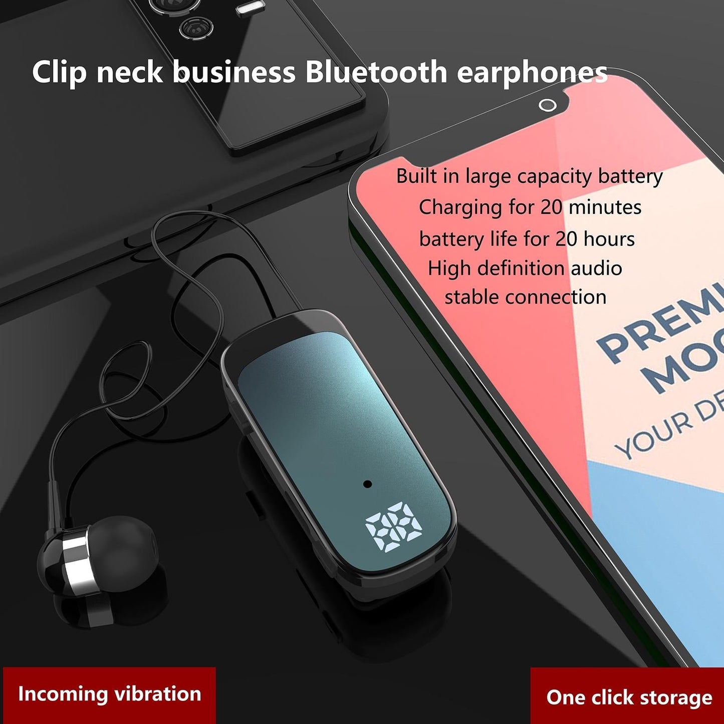 K65 Wireless Business Earbuds – Retractable Cable, Bluetooth Connectivity – Green