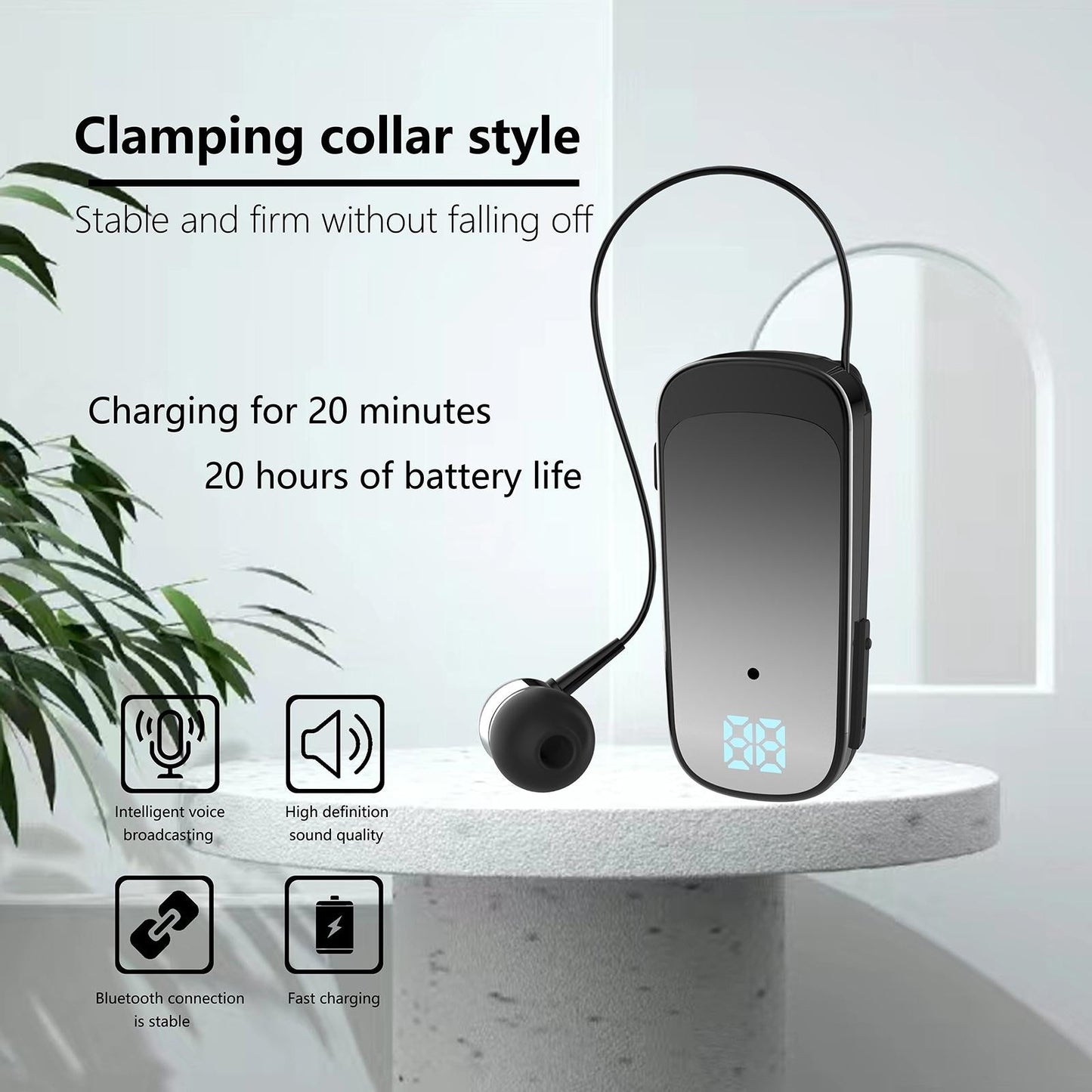 K65 Wireless Business Earbuds – Retractable Cable, Bluetooth Connectivity – Green