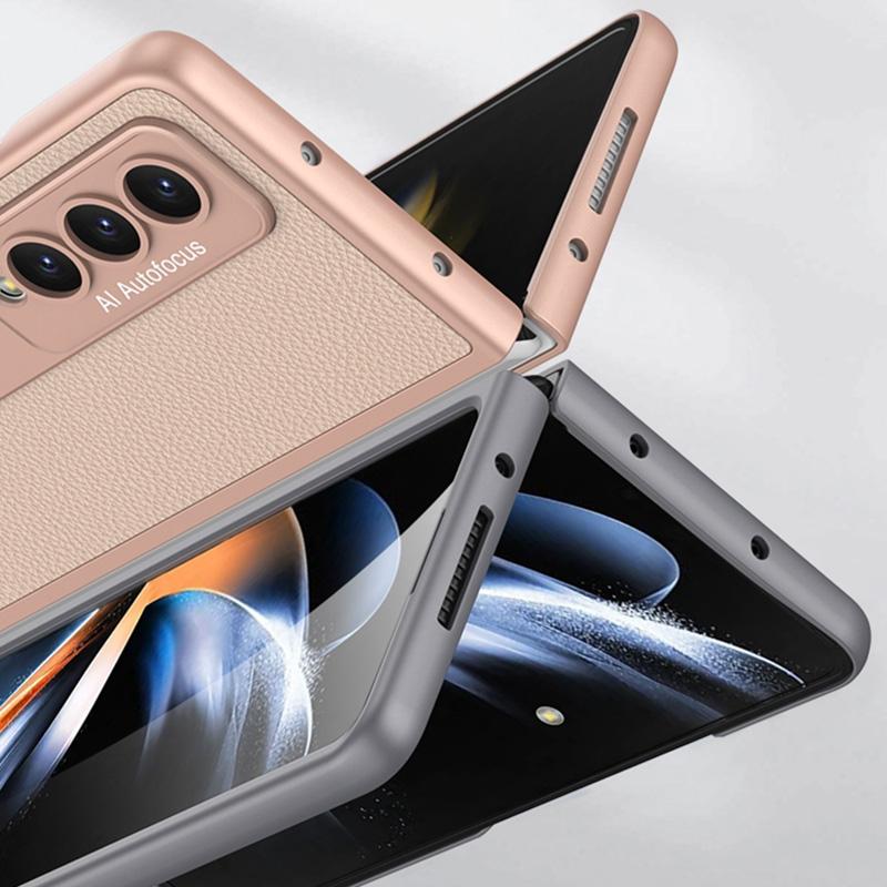Leather Case with Stand for Samsung Galaxy Z Fold4 5G – Ultra Thin, Premium Gold