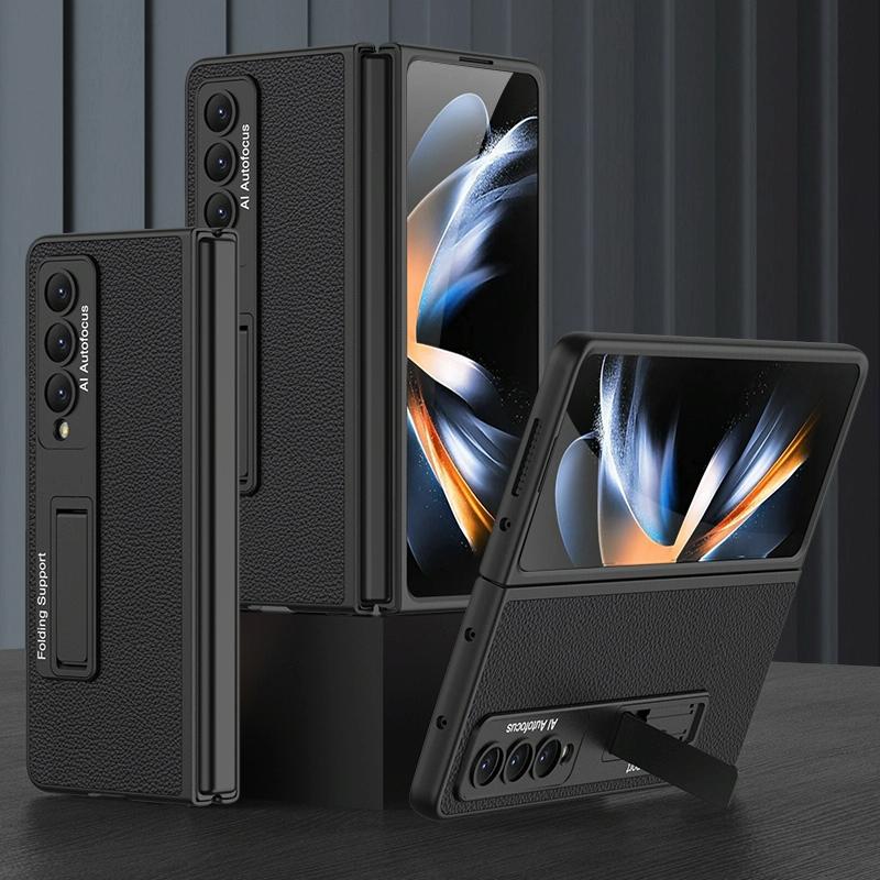 Leather Case with Stand for Samsung Galaxy Z Fold4 5G – Ultra Thin, Premium Gold