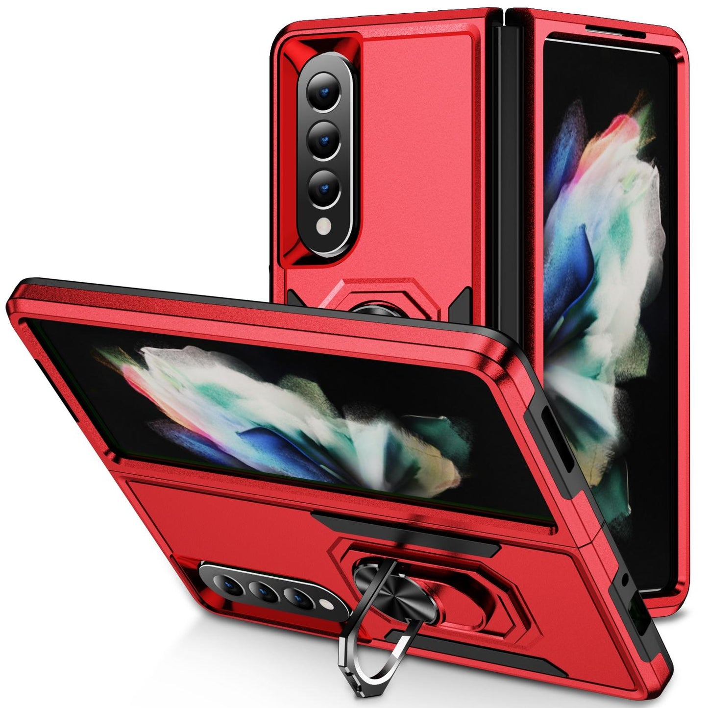 Shockproof PC & TPU Case with Holder for Samsung Galaxy Z Fold4 5G – Dual Color Red & Black