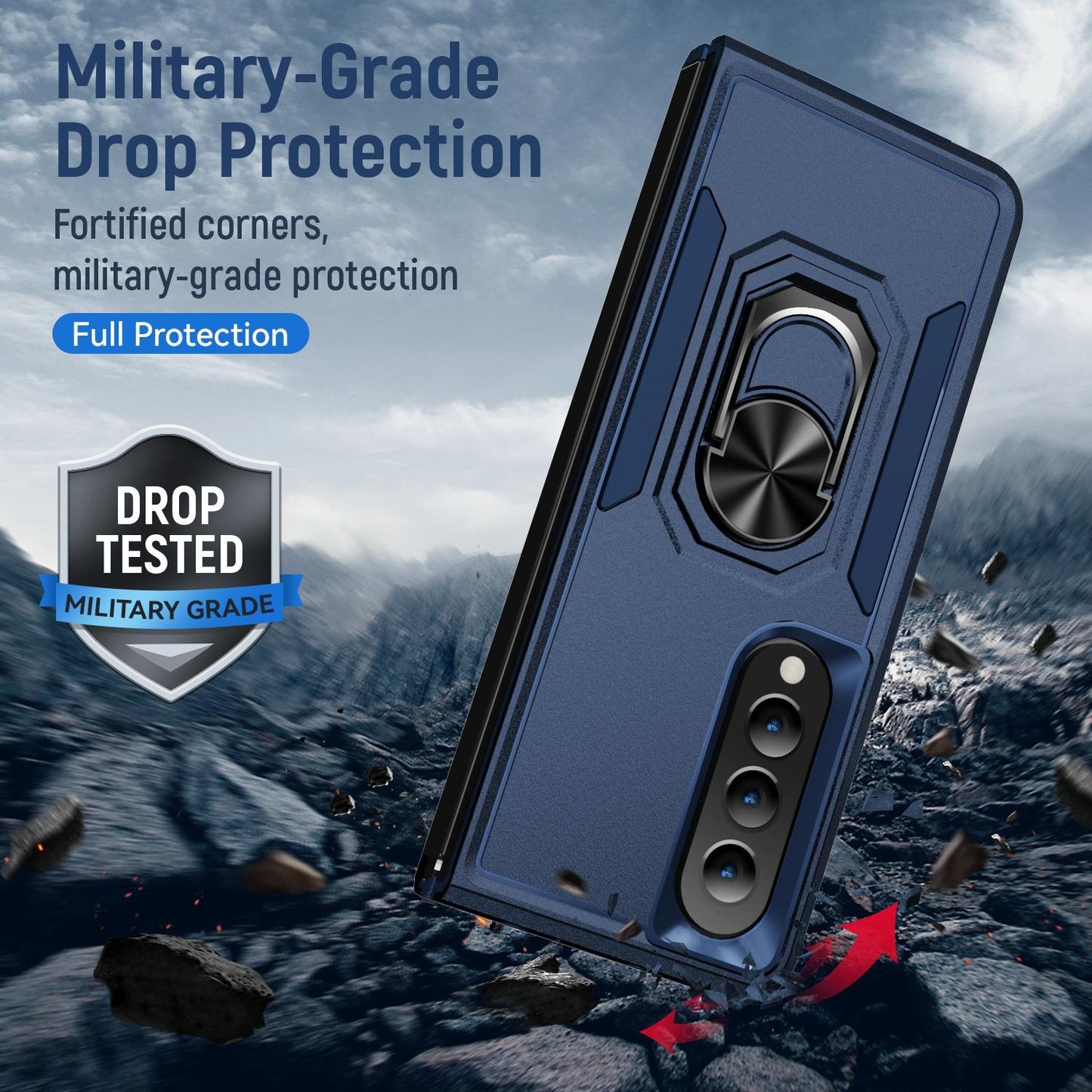 Shockproof PC & TPU Case with Holder for Samsung Galaxy Z Fold4 5G – Dual Color Red & Black