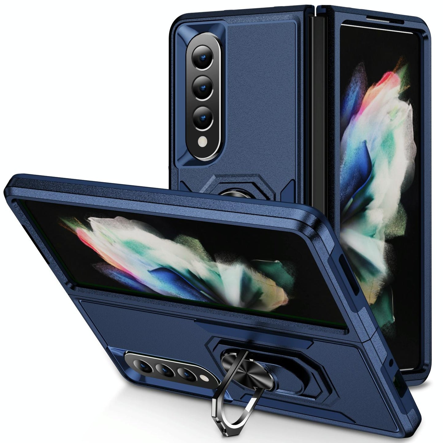 Shockproof PC & TPU Case with Holder for Samsung Galaxy Z Fold4 5G – Dual Color Red & Black