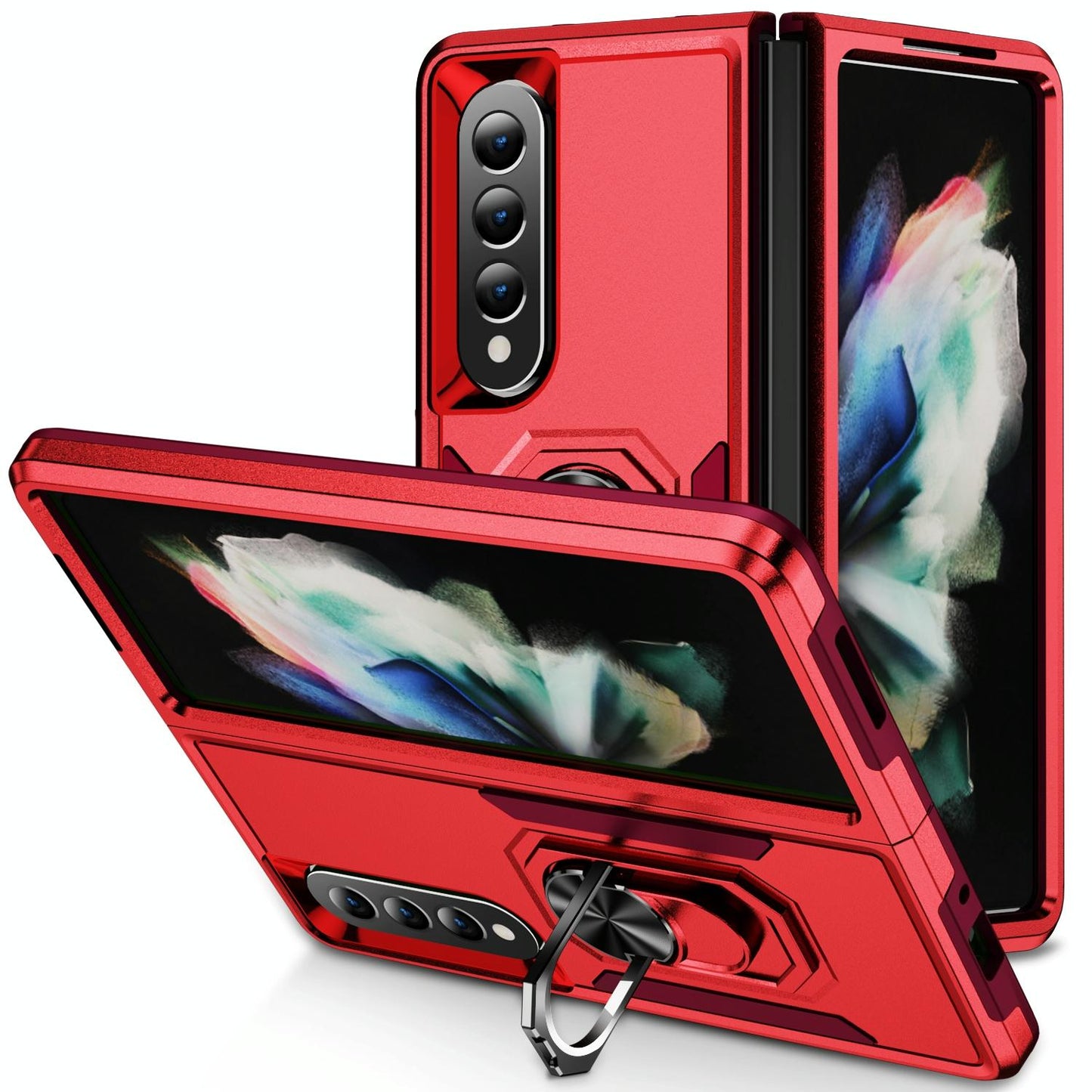 Shockproof PC & TPU Case with Holder for Samsung Galaxy Z Fold4 5G – Dual Color Red & Black