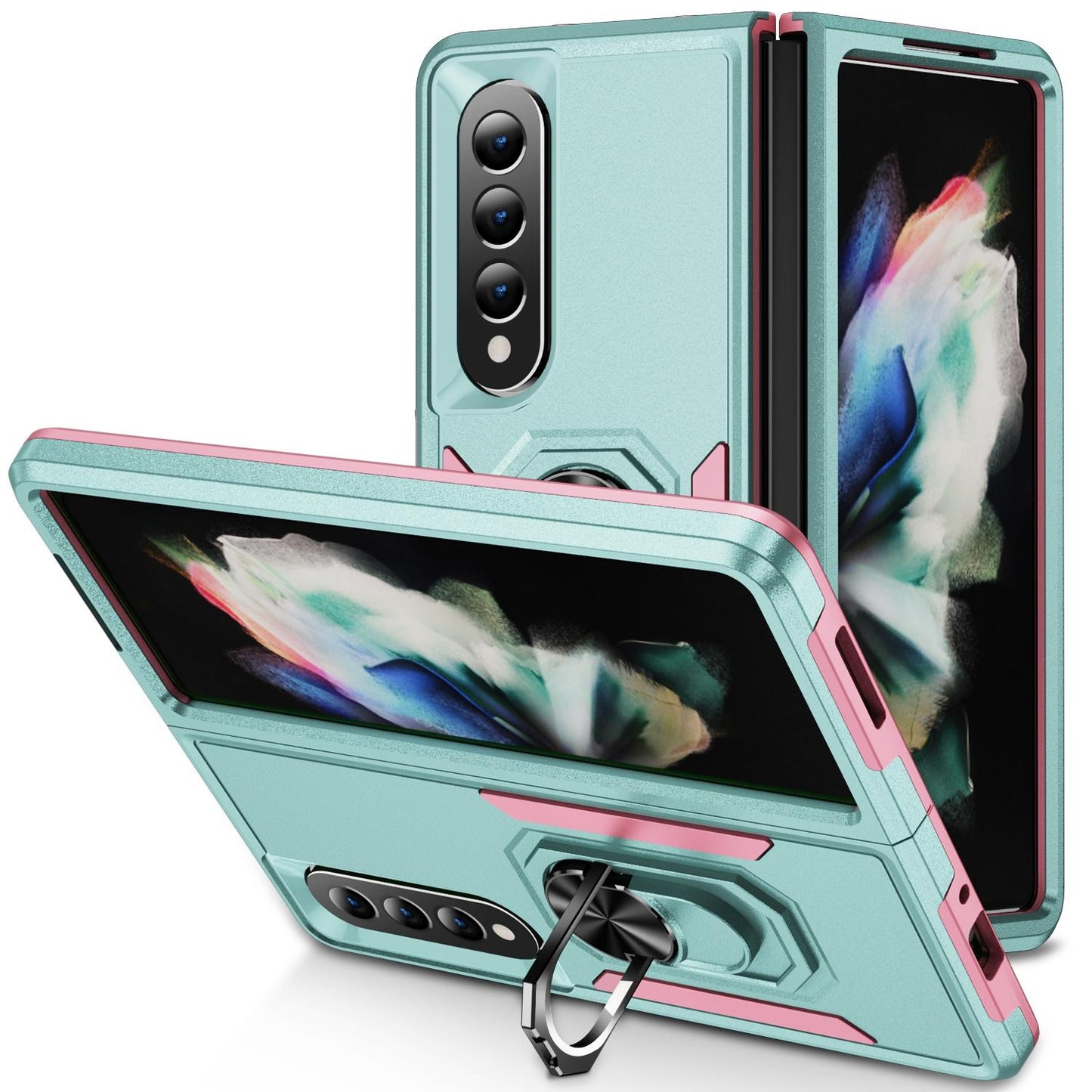Shockproof PC & TPU Case with Holder for Samsung Galaxy Z Fold4 5G – Dual Color Red & Black