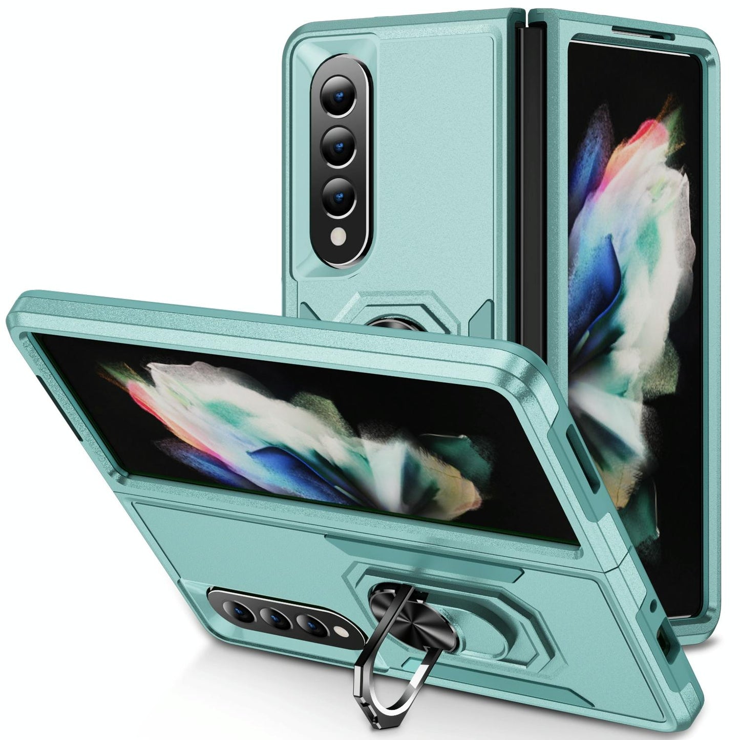 Shockproof PC & TPU Case with Holder for Samsung Galaxy Z Fold4 5G – Dual Color Red & Black