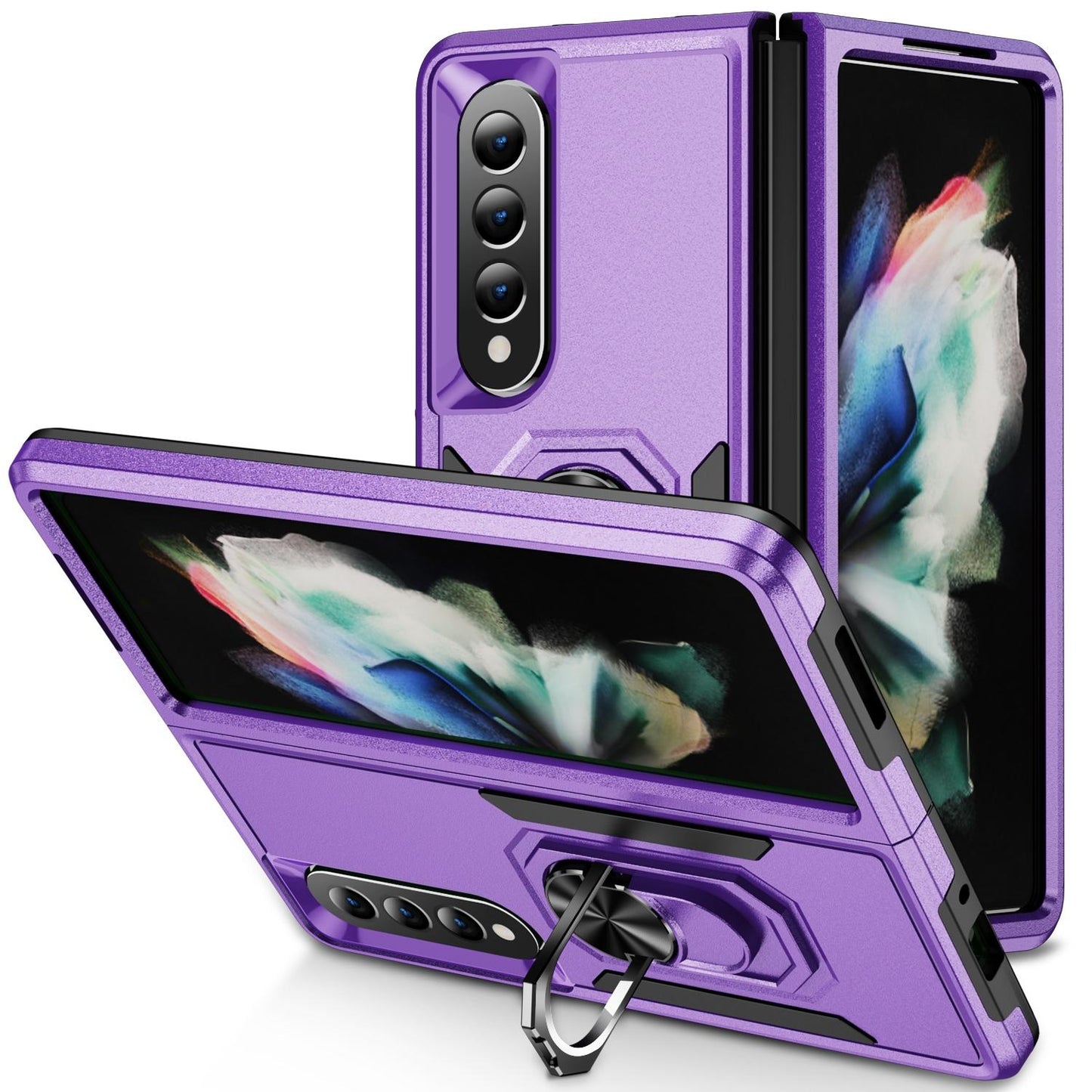 Shockproof PC & TPU Case with Holder for Samsung Galaxy Z Fold4 5G – Dual Color Red & Black