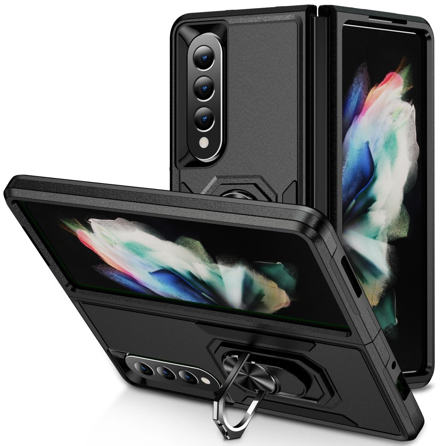Shockproof PC & TPU Case with Holder for Samsung Galaxy Z Fold4 5G – Dual Color Red & Black