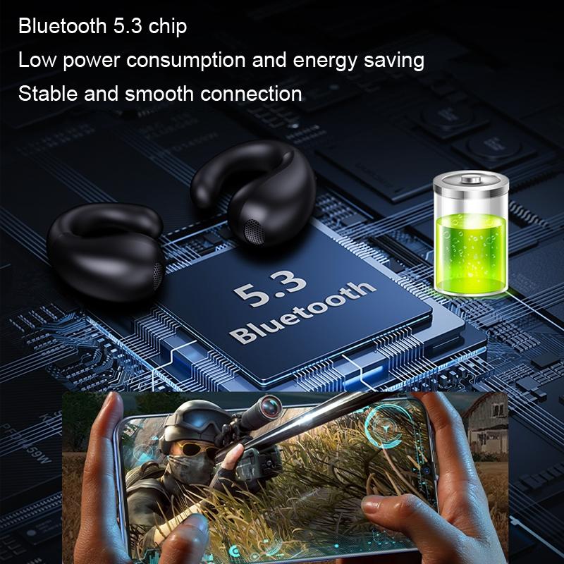 Clip-On Wireless Bluetooth Earphone with Charging Case – Hands-Free In-Ear Headset, White/Blue