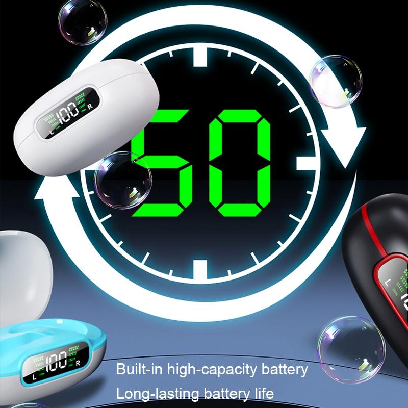 Clip-On Wireless Bluetooth Earphone with Charging Case – Hands-Free In-Ear Headset, White/Blue
