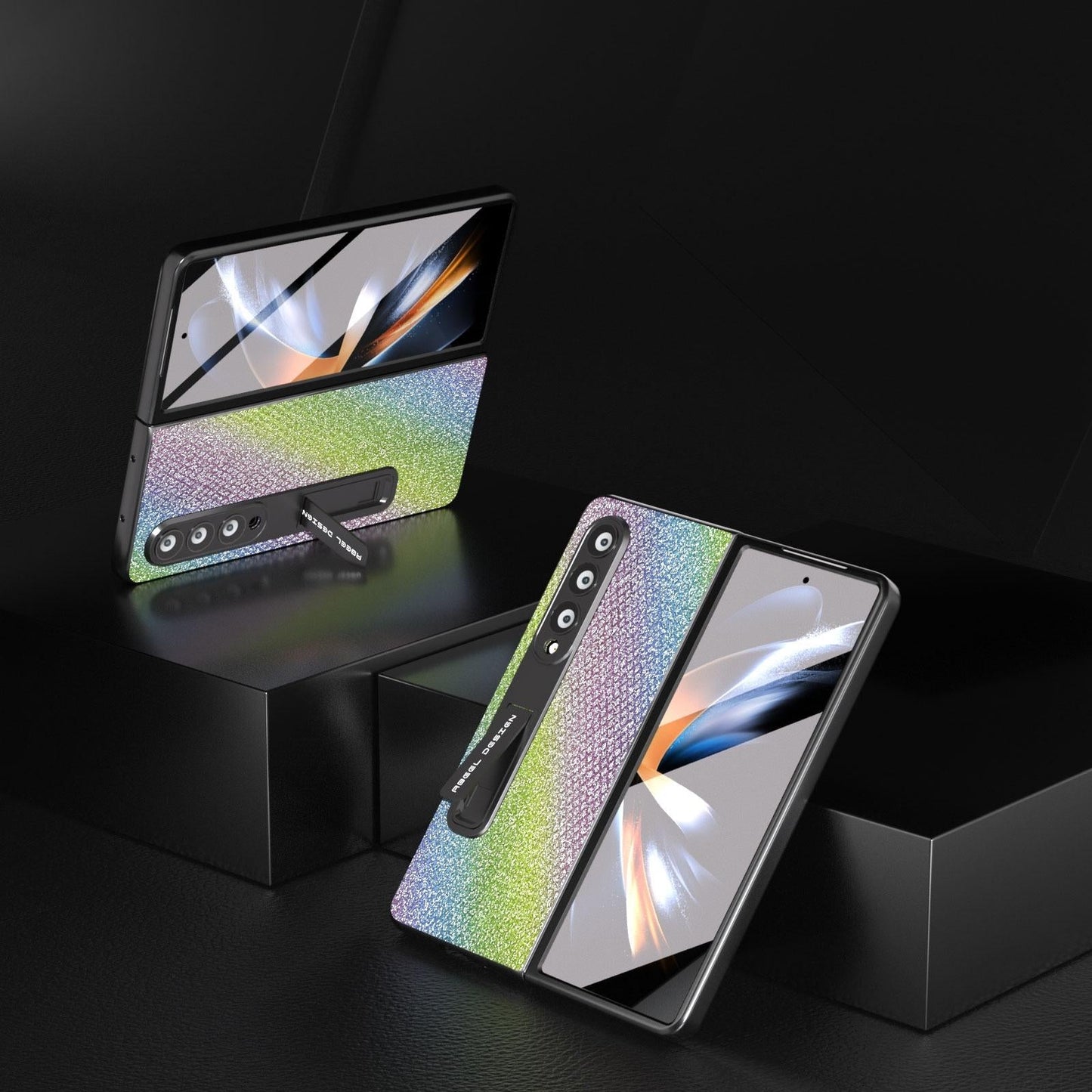 Diamond Edge Case with Holder for Samsung Galaxy Z Fold4 5G – Stylish Protective Design – Black