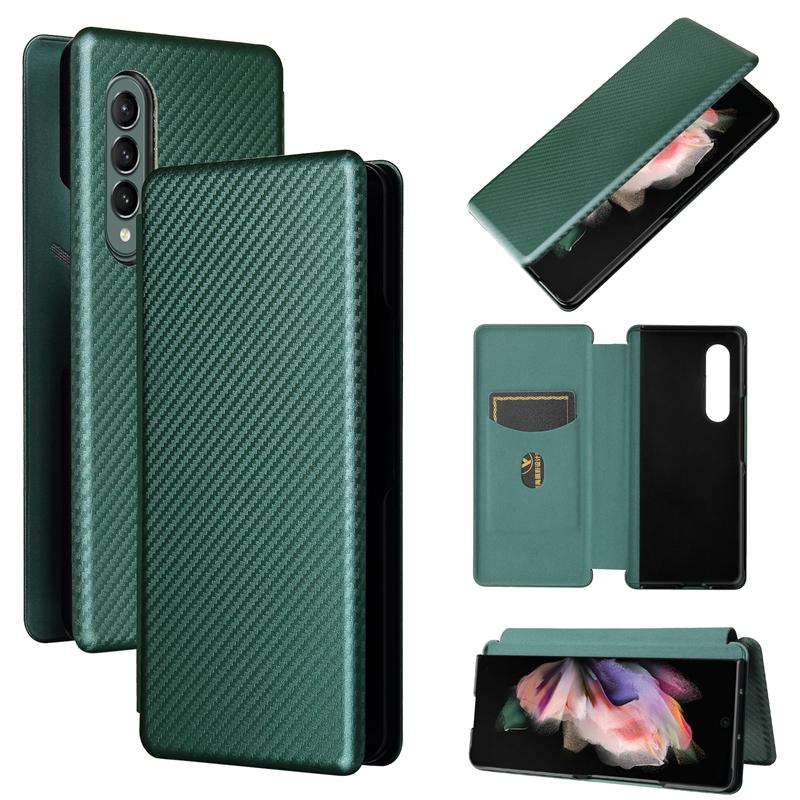 Samsung Galaxy Z Fold4 5G Carbon Fiber Leather Flip Case – Shockproof Full Cover – Green
