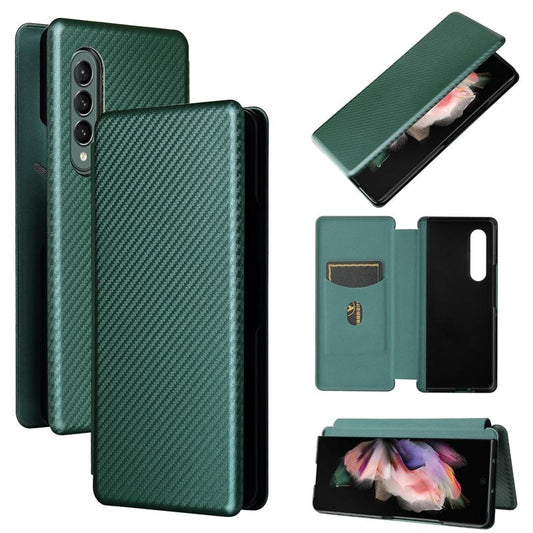 Samsung Galaxy Z Fold4 5G Carbon Fiber Leather Flip Case – Shockproof Full Cover – Green