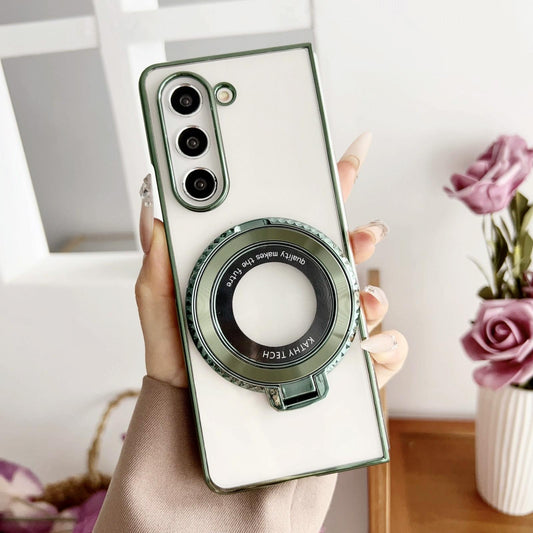 Shockproof MagSafe Rotating Phone Case with Holder for Samsung Galaxy Z Fold4 5G – Plated Finish – Green