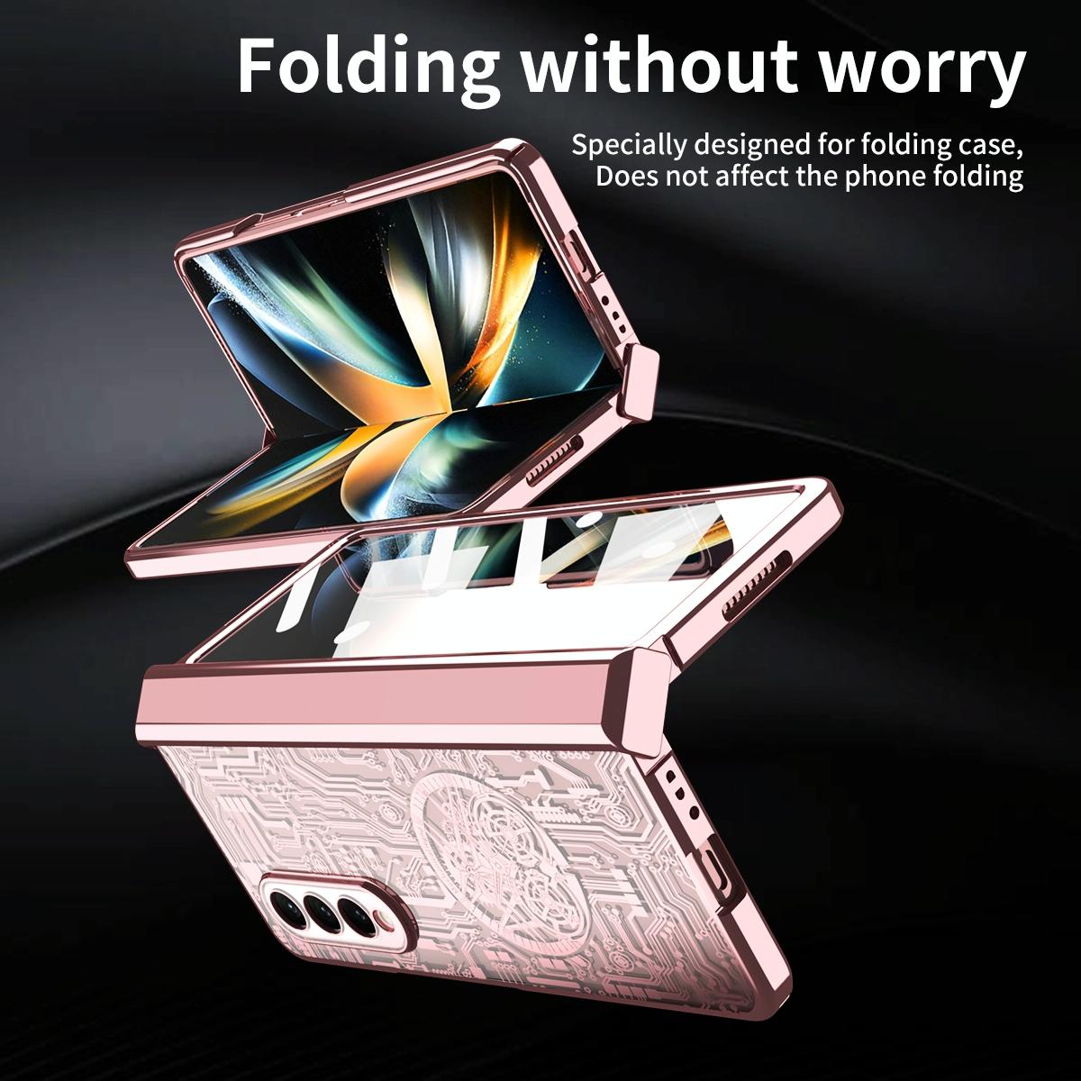 Foldable Electroplated Phone Case for Samsung Galaxy Z Fold4 5G – Mechanical Legend 4 Design – Black