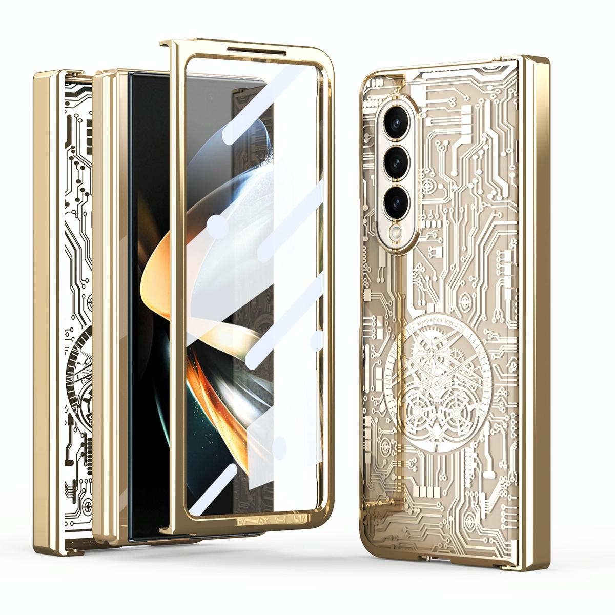 Foldable Electroplated Phone Case for Samsung Galaxy Z Fold4 5G – Mechanical Legend 4 Design – Black