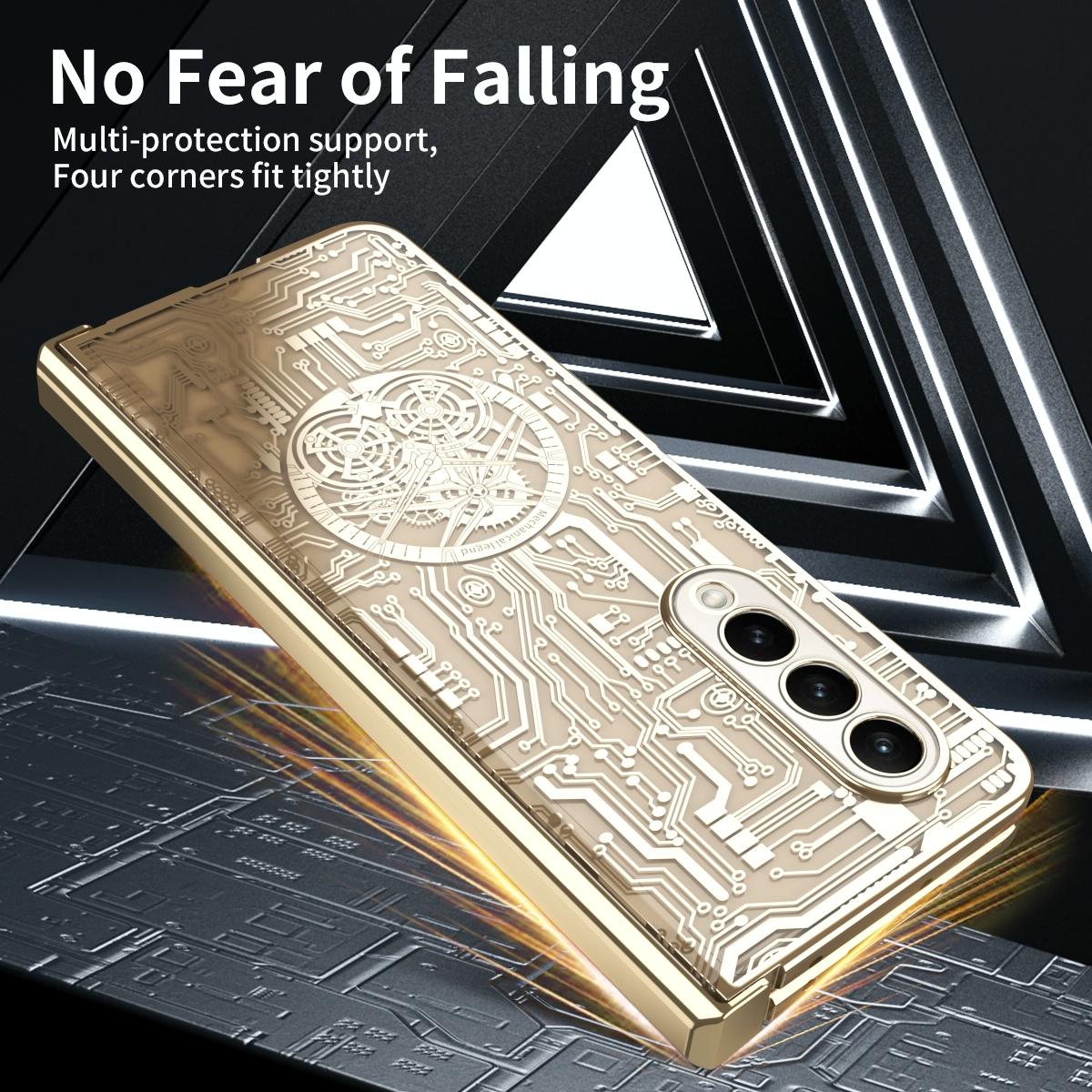 Foldable Electroplated Phone Case for Samsung Galaxy Z Fold4 5G – Mechanical Legend 4 Design – Black