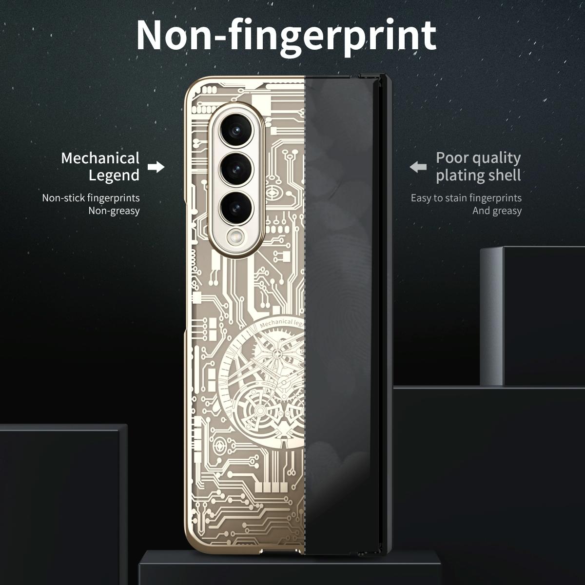 Foldable Electroplated Phone Case for Samsung Galaxy Z Fold4 5G – Mechanical Legend 4 Design – Black