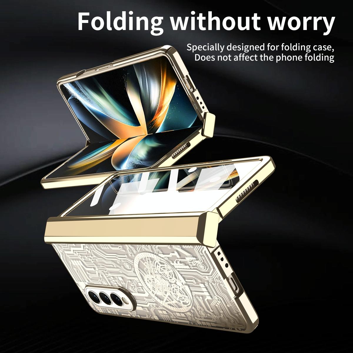 Foldable Electroplated Phone Case for Samsung Galaxy Z Fold4 5G – Mechanical Legend 4 Design – Black