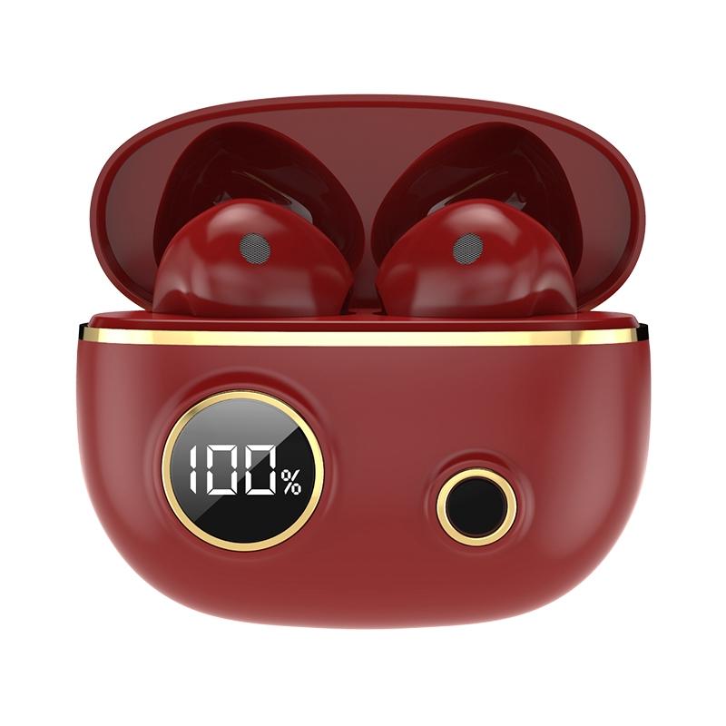 Waterproof 9D Stereo Bluetooth Earphones with Charging Case – Wireless In-Ear, Red