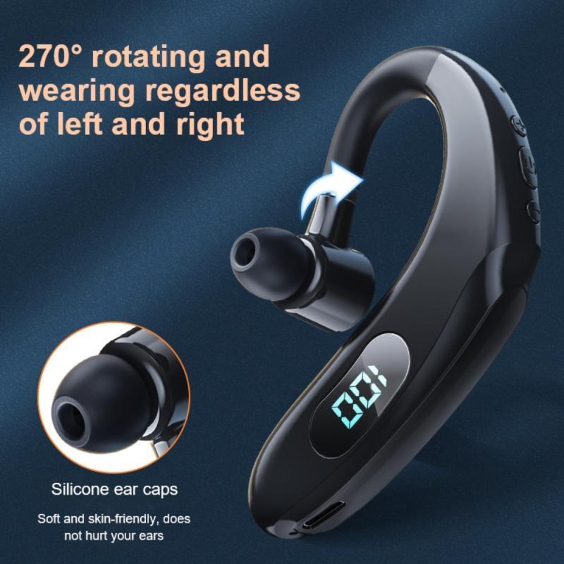 Wireless Bluetooth Earhook Earphones with LED Digital Display – Business & Sports – Yellow