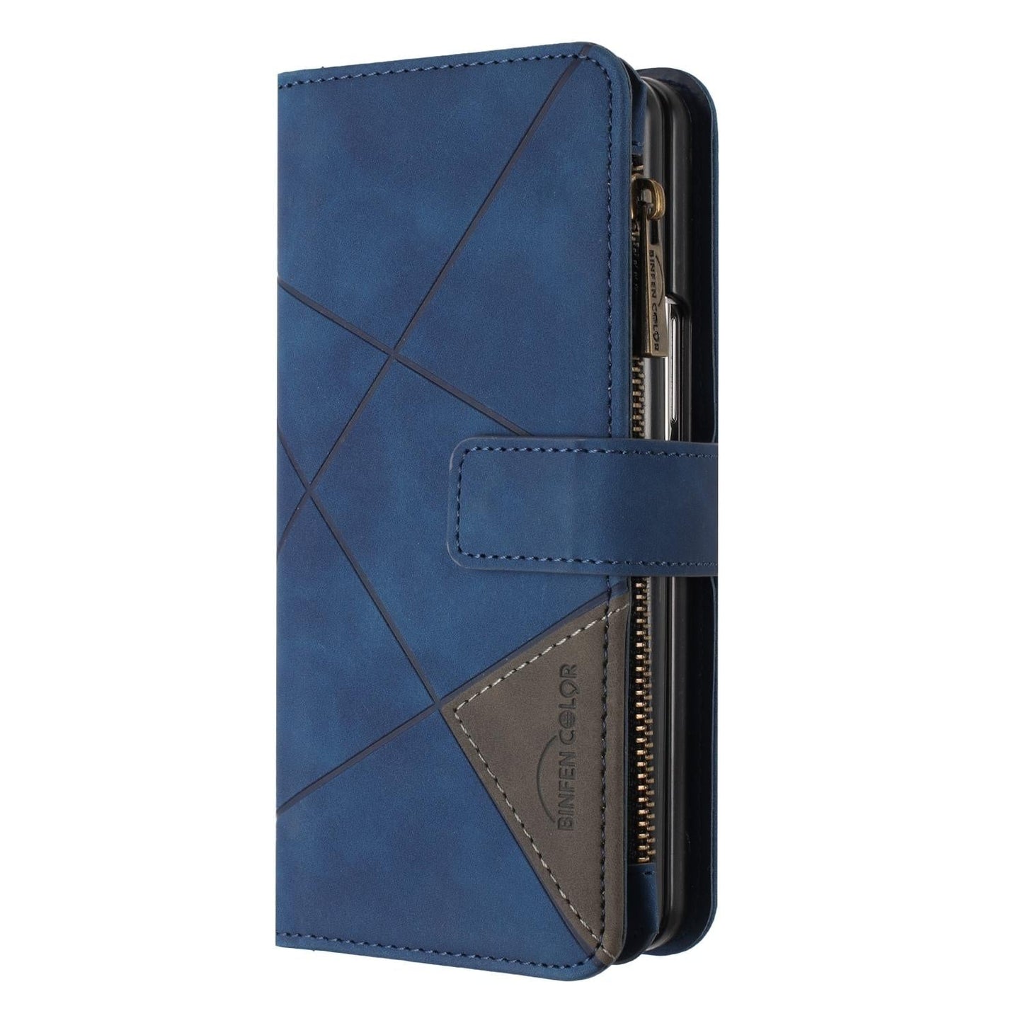Samsung Galaxy Z Fold4 5G Leather Zip Wallet Case – Rhombus Texture, Card Holder, Magnetic Closure – Blue