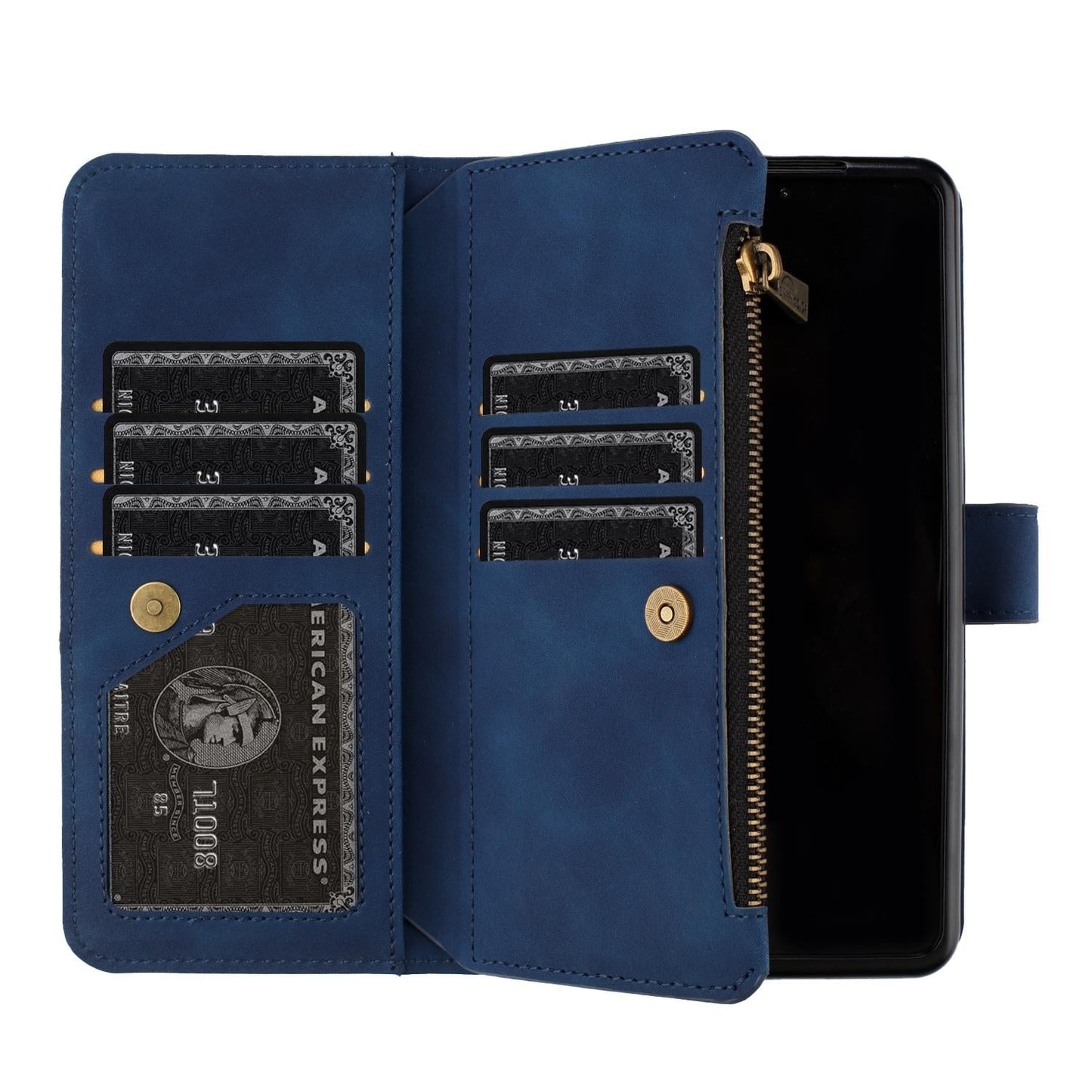 Samsung Galaxy Z Fold4 5G Leather Zip Wallet Case – Rhombus Texture, Card Holder, Magnetic Closure – Blue