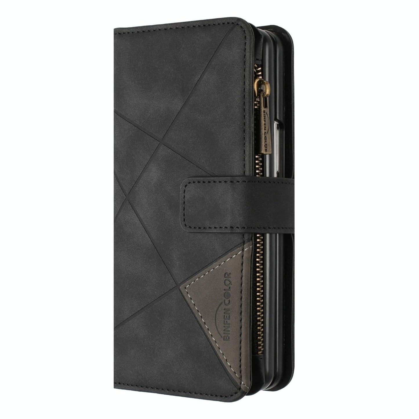 Samsung Galaxy Z Fold4 5G Leather Zip Wallet Case – Rhombus Texture, Card Holder, Magnetic Closure – Blue