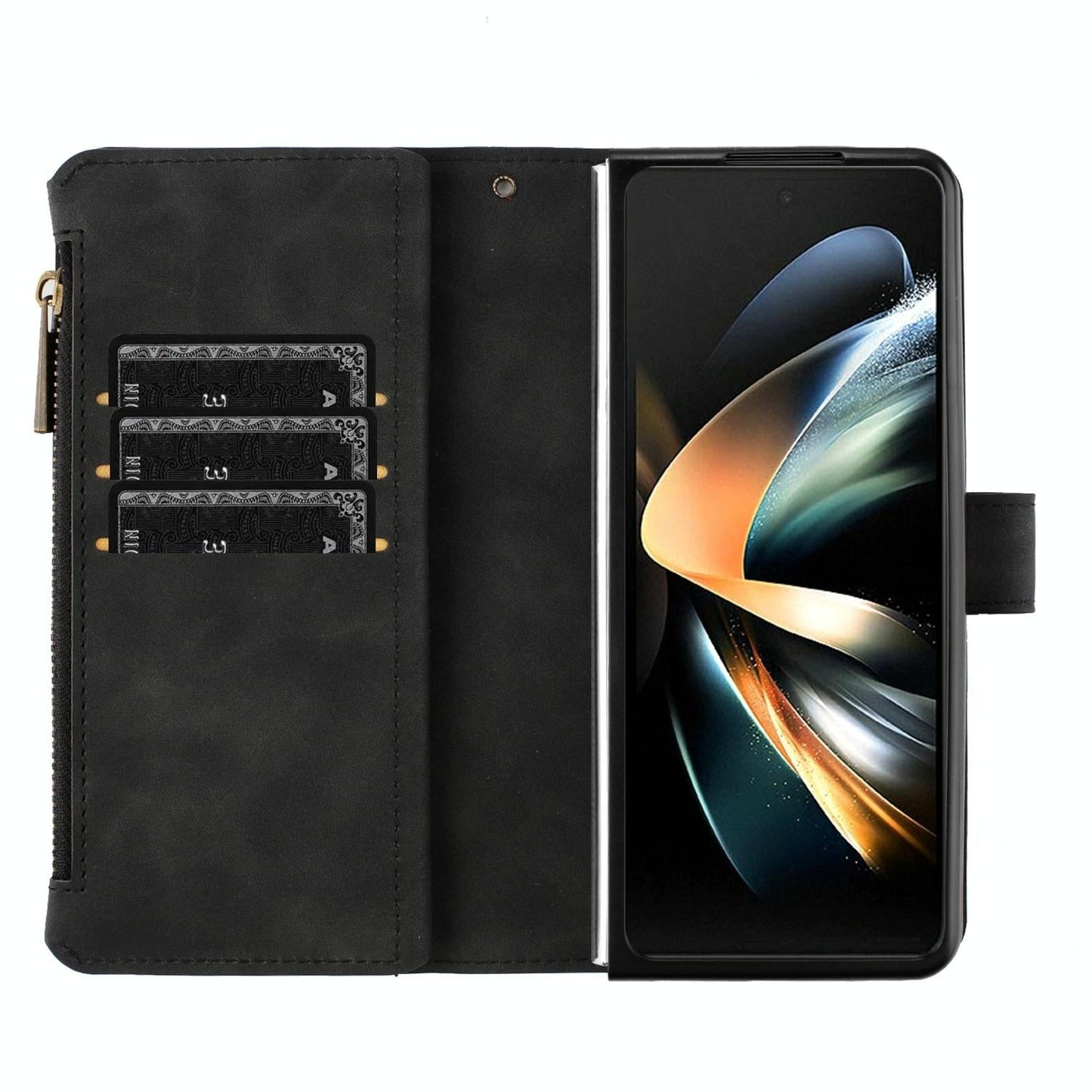 Samsung Galaxy Z Fold4 5G Leather Zip Wallet Case – Rhombus Texture, Card Holder, Magnetic Closure – Blue