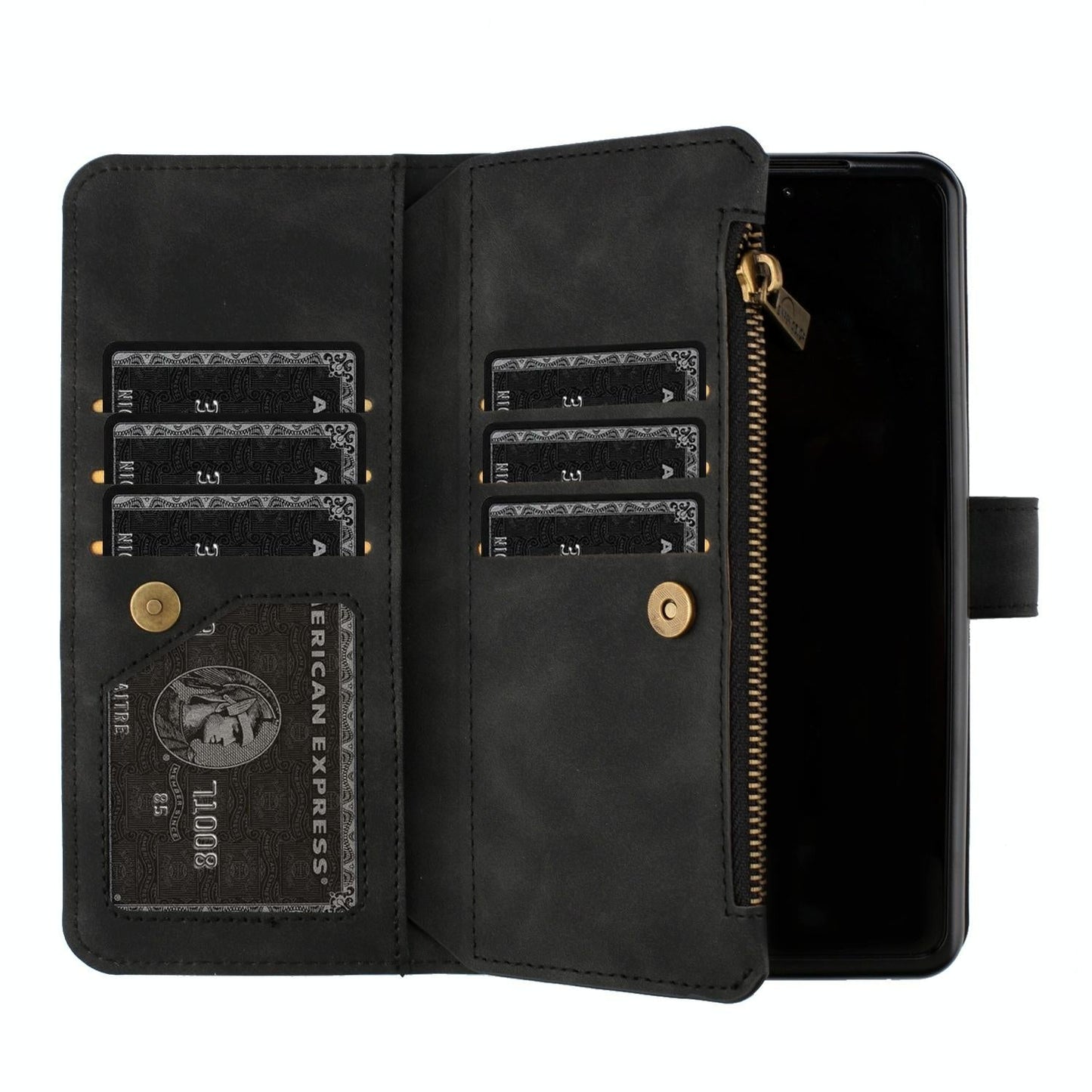 Samsung Galaxy Z Fold4 5G Leather Zip Wallet Case – Rhombus Texture, Card Holder, Magnetic Closure – Blue