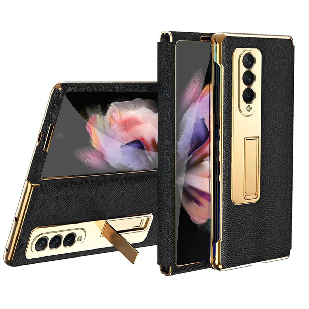 Flip Case with Tempered Film for Samsung Galaxy Z Fold4 5G – Textured Hinge Design – Cyan