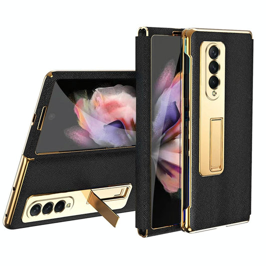 Flip Case with Tempered Film for Samsung Galaxy Z Fold4 5G – Textured Hinge Design – Cyan