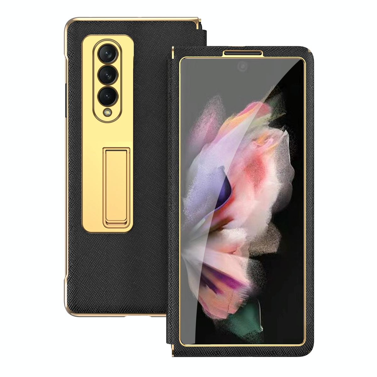 Flip Case with Tempered Film for Samsung Galaxy Z Fold4 5G – Textured Hinge Design – Cyan