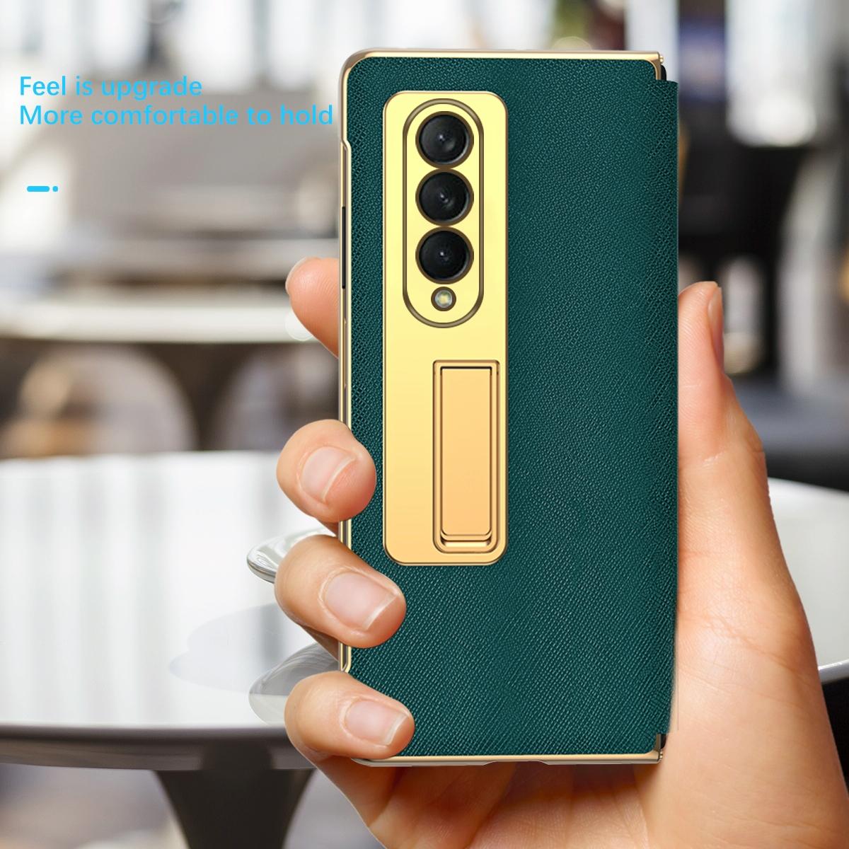 Flip Case with Tempered Film for Samsung Galaxy Z Fold4 5G – Textured Hinge Design – Cyan