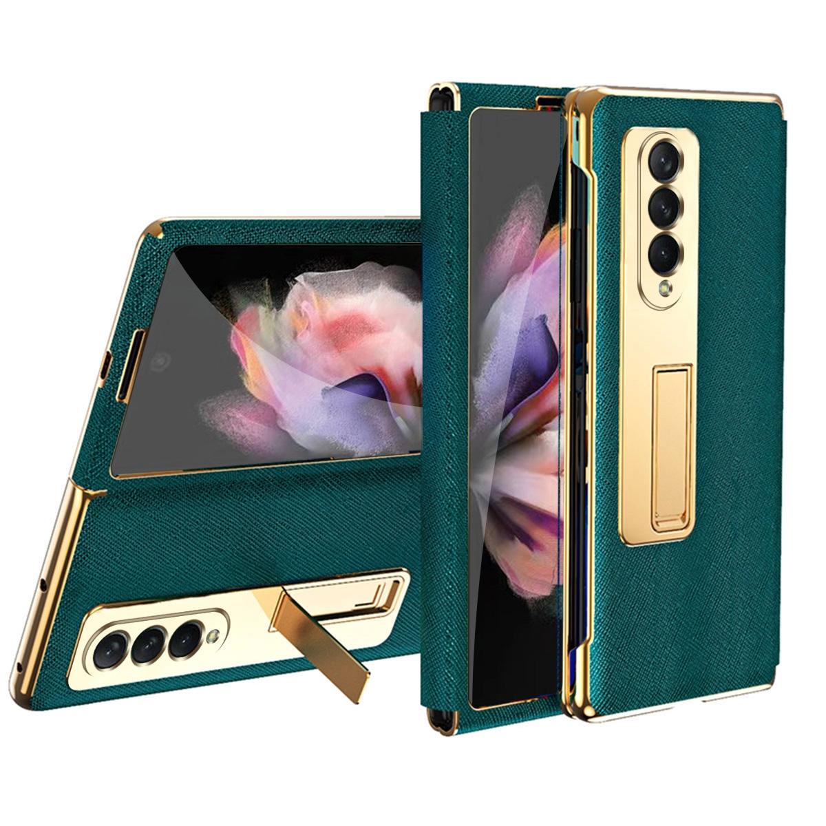 Flip Case with Tempered Film for Samsung Galaxy Z Fold4 5G – Textured Hinge Design – Cyan