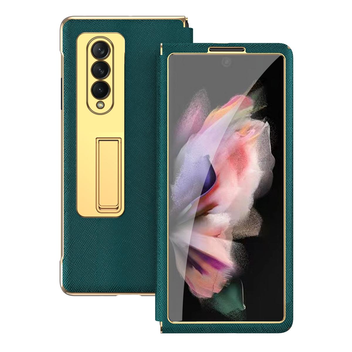 Flip Case with Tempered Film for Samsung Galaxy Z Fold4 5G – Textured Hinge Design – Cyan