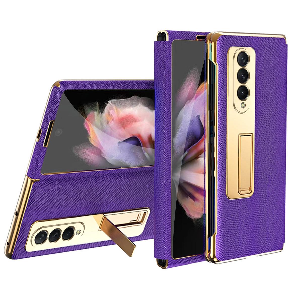 Flip Case with Tempered Film for Samsung Galaxy Z Fold4 5G – Textured Hinge Design – Cyan