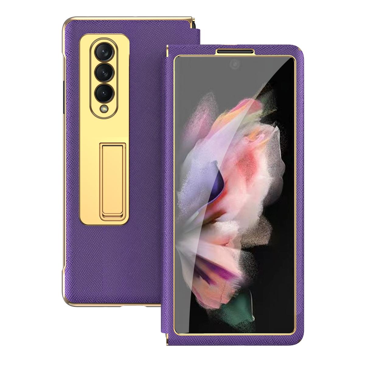 Flip Case with Tempered Film for Samsung Galaxy Z Fold4 5G – Textured Hinge Design – Cyan