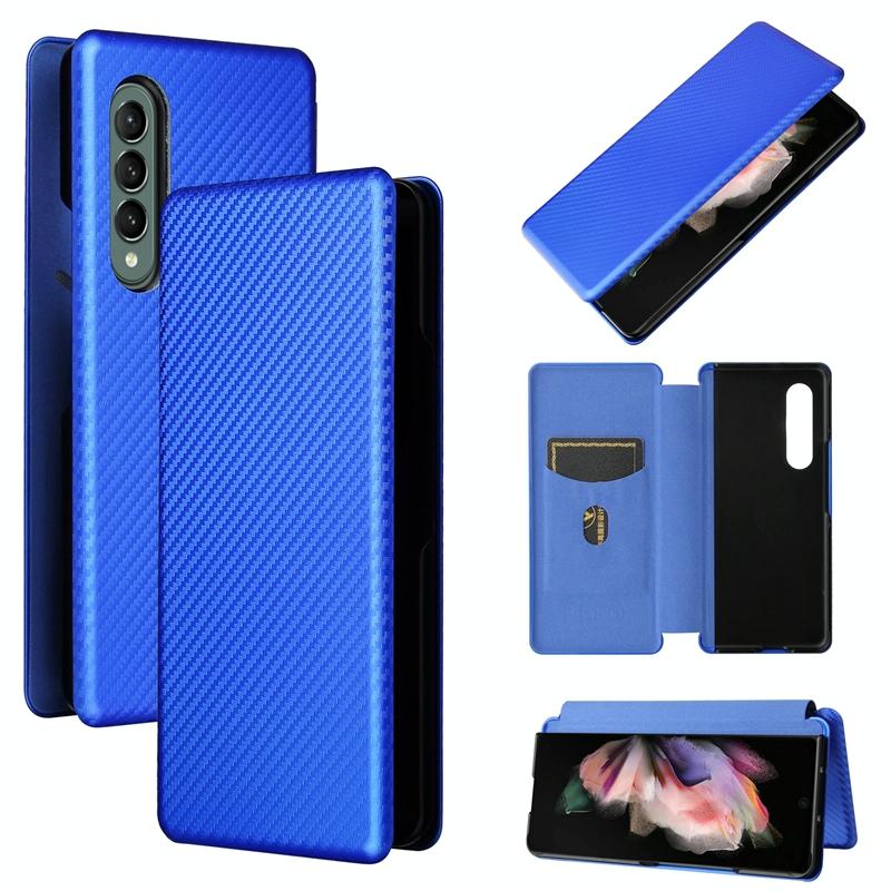 Carbon Fiber Flip Leather Case for Samsung Galaxy Z Fold4 5G – Premium Brown