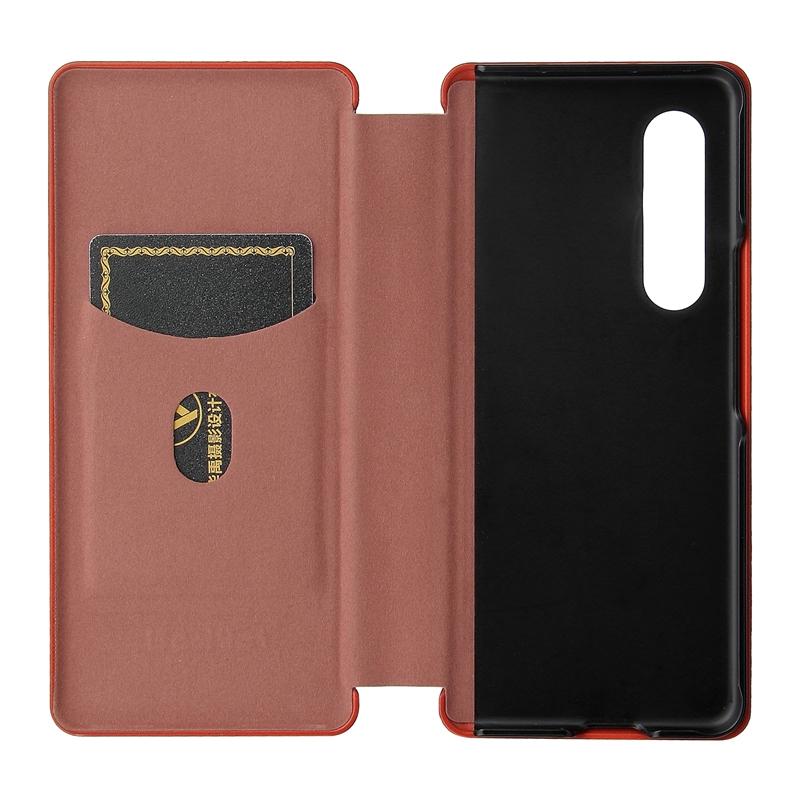 Carbon Fiber Flip Leather Case for Samsung Galaxy Z Fold4 5G – Premium Brown